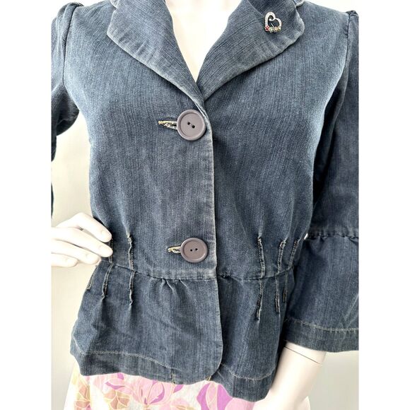 Vintage Y2k Cherokee Dark Wash Blue Denim Jean Blazer Suit Jacket size Small - Picture 7 of 8